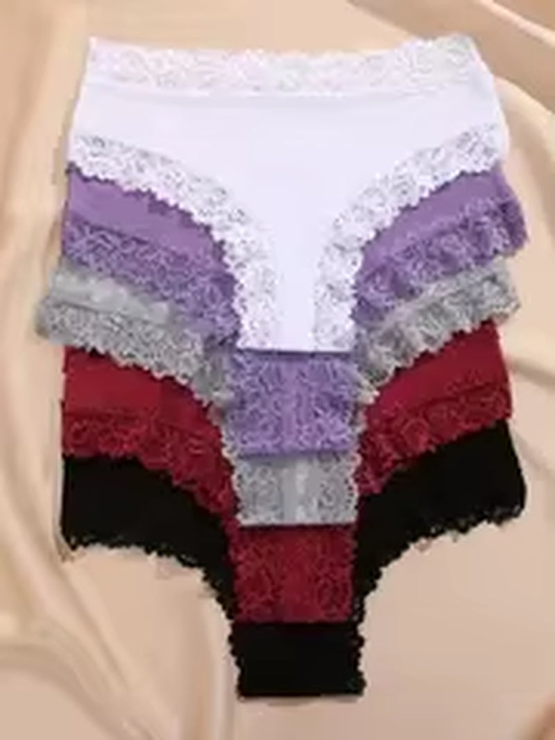 5Pcs/Set Women Cotton Panties Floral Lace Intimate Underwear Trendy Patchwork Lace Briefs Female Soft Underpants Lingerie S-XL