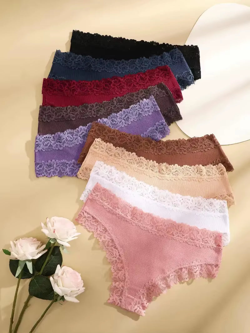 5Pcs/Set Women Cotton Panties Floral Lace Intimate Underwear Trendy Patchwork Lace Briefs Female Soft Underpants Lingerie S-XL
