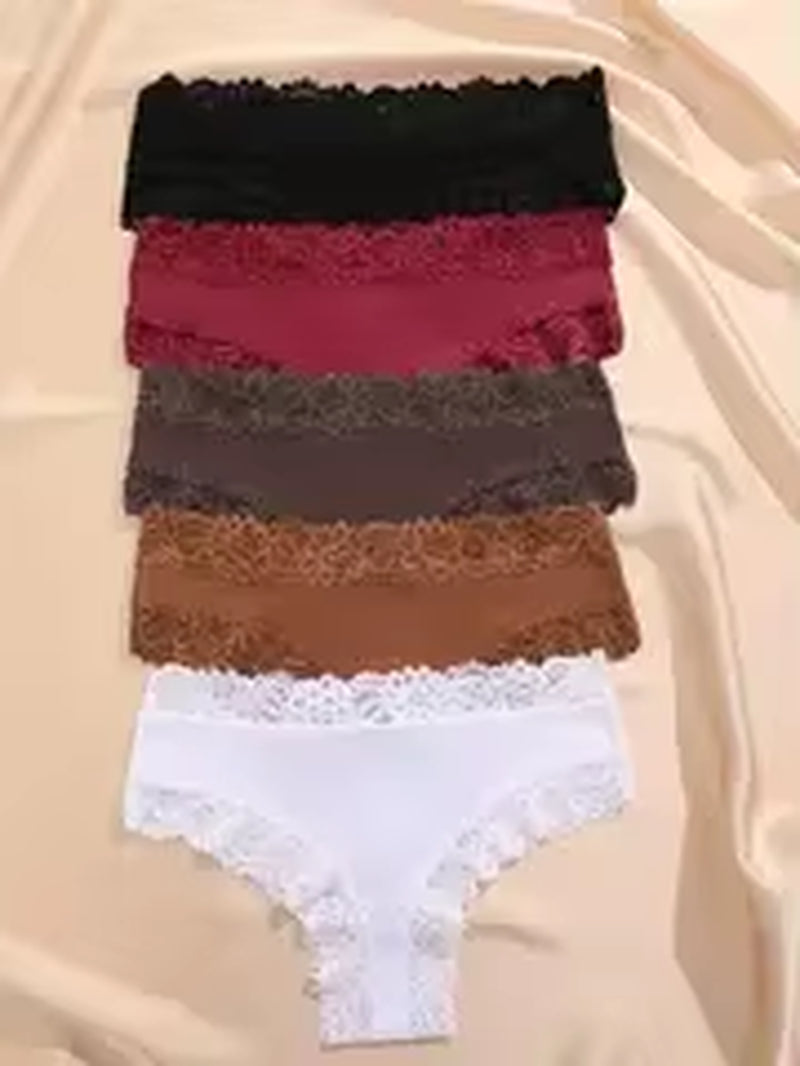 5Pcs/Set Women Cotton Panties Floral Lace Intimate Underwear Trendy Patchwork Lace Briefs Female Soft Underpants Lingerie S-XL