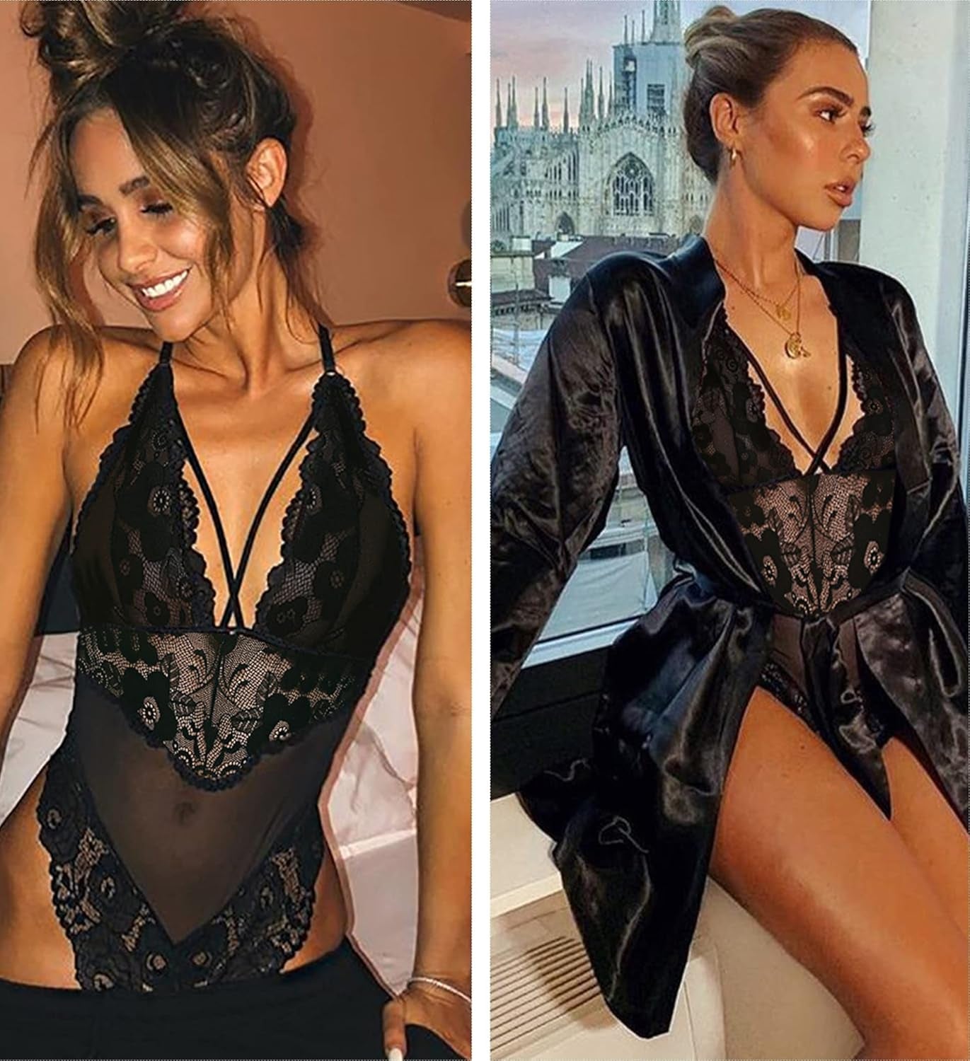 Womens Snap Crotch Lingerie Lace Teddy One Piece Babydoll Sexy Mini Bodysuit